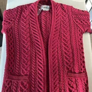 Aran Craft Merino Wool Open Front Cardigan Sweater